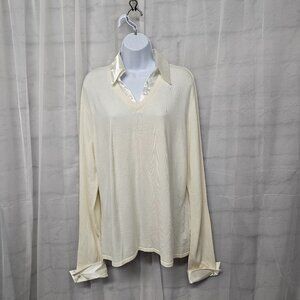 Vintage Worthington V-neck Sweater Off White Satin Knit Office XL NWT